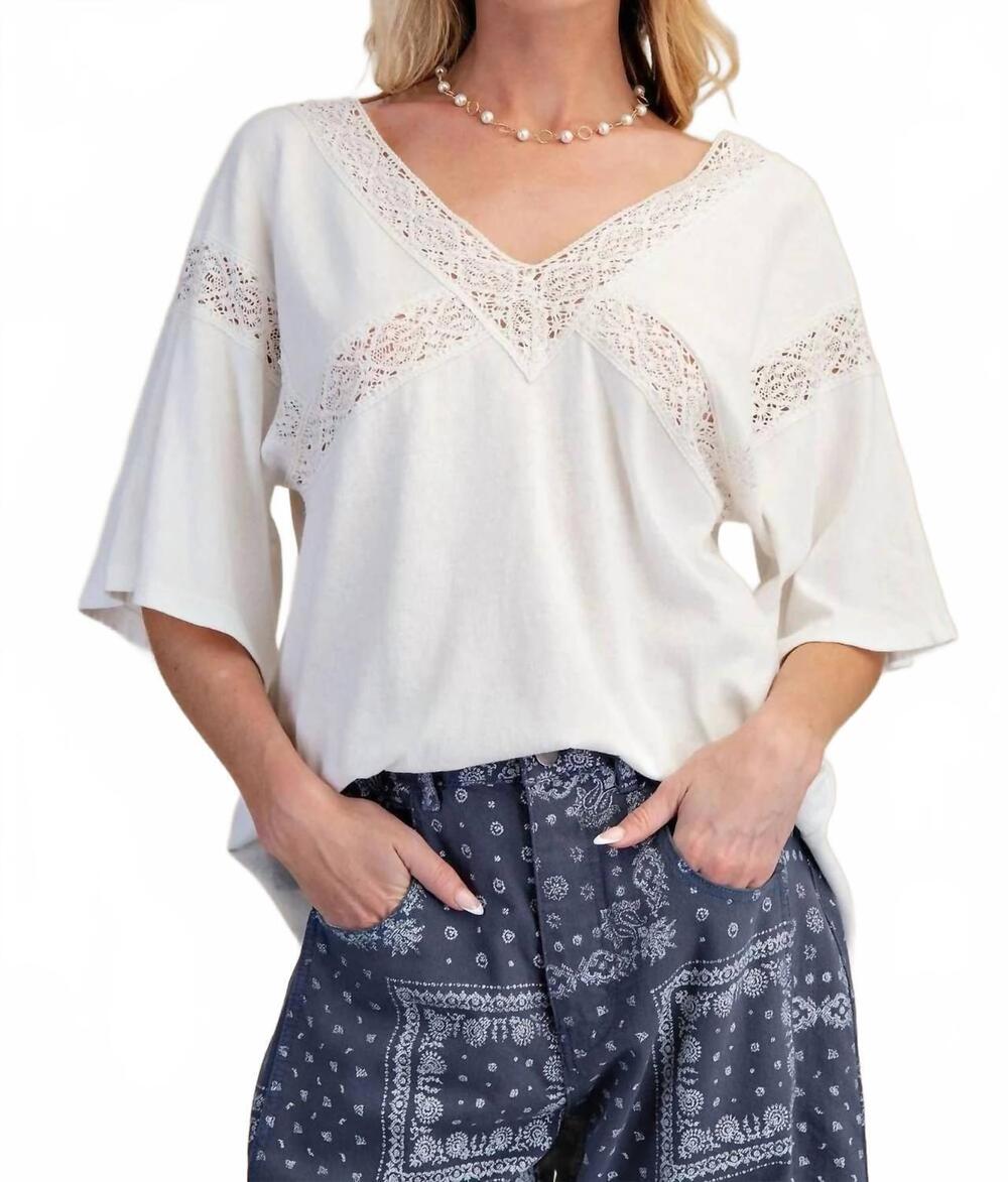 NEW EASEL lace trim v-neck top in white